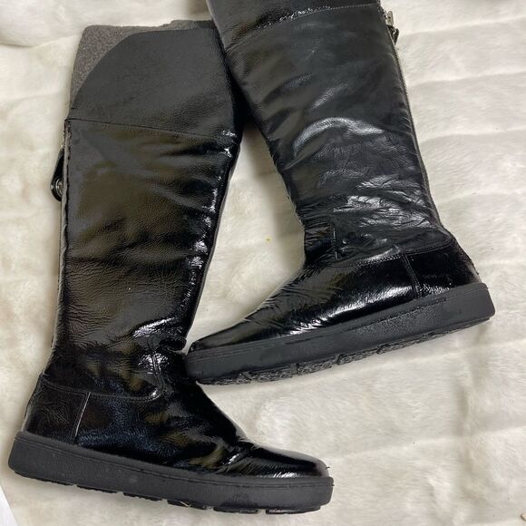 Michael Kors patent leather black knee high boots back zipper logo accent SZ7.5 - Picture 11 of 12